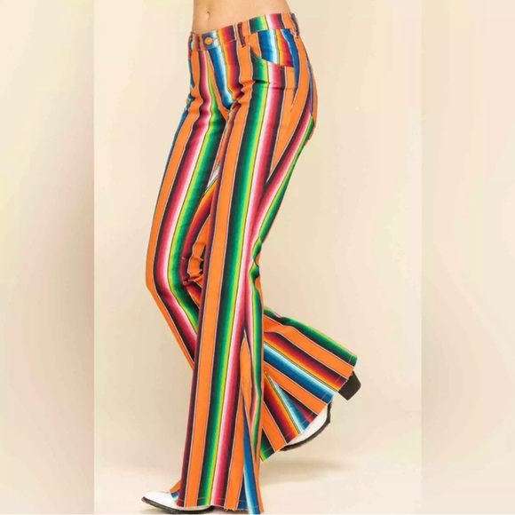 New Ranch Dressn Fallon Taylor Orange Serape Super Flares Flare Denim Jeans 00 - Picture 2 of 12